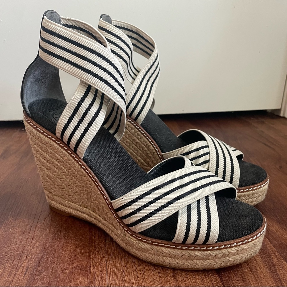 Tory Burch Black and Cream Wedges